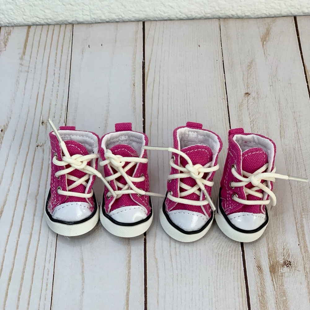 BESUNTEK Pink Dog & Cat Canvas Tie Sport Shoes Sneakers Sz 2